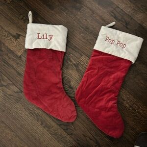Pottery barn like new never hung velvet stocking, medium red Lily Pop Pop